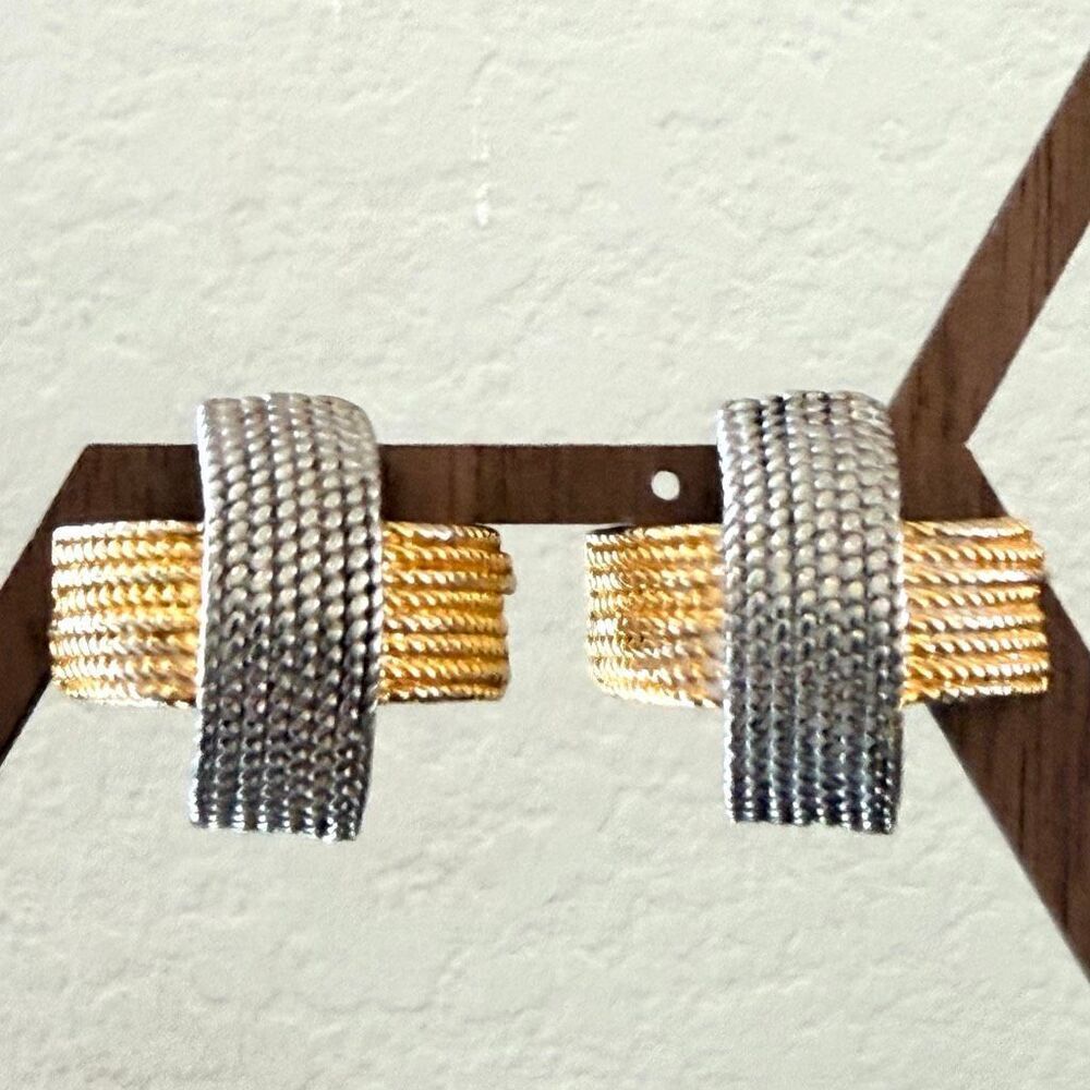 Erwin Pearl Two Tone Sculptural Clip On Earrings